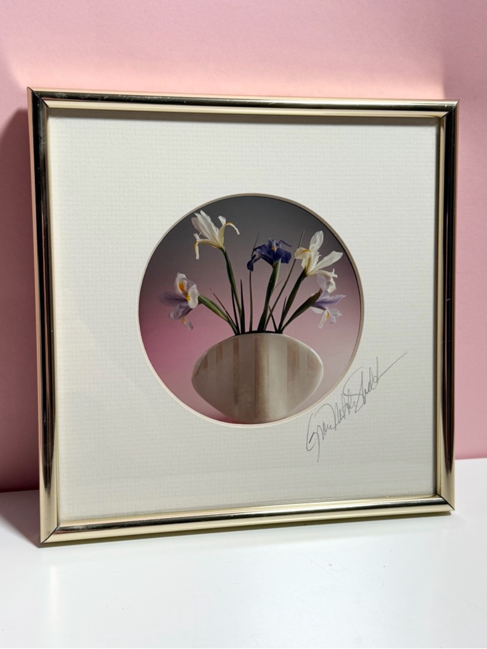 Vintage retro 80s art deco framed floral wall art